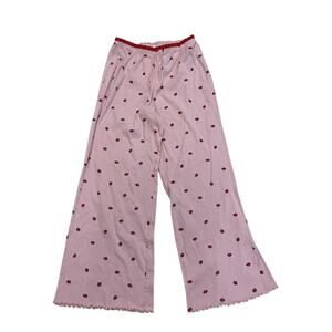 Love Peace & Lazy Days Strawberry Print Lounge Pants | L Pink Cotton Cottagecore